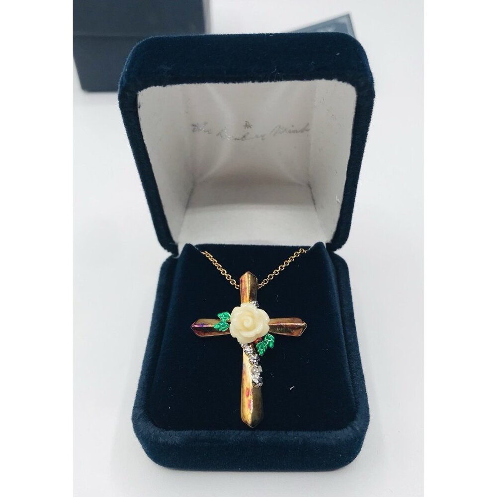 The Danbury Mint Cross Necklace Pendant Floral